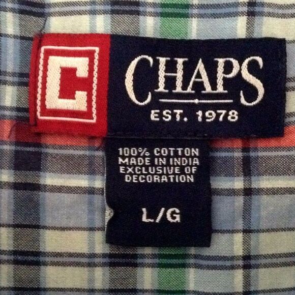 Chaps Men's Shirt Large Patchwork Plaid Cotton Multi-Color Short Sleeve - Picture 4 of 4